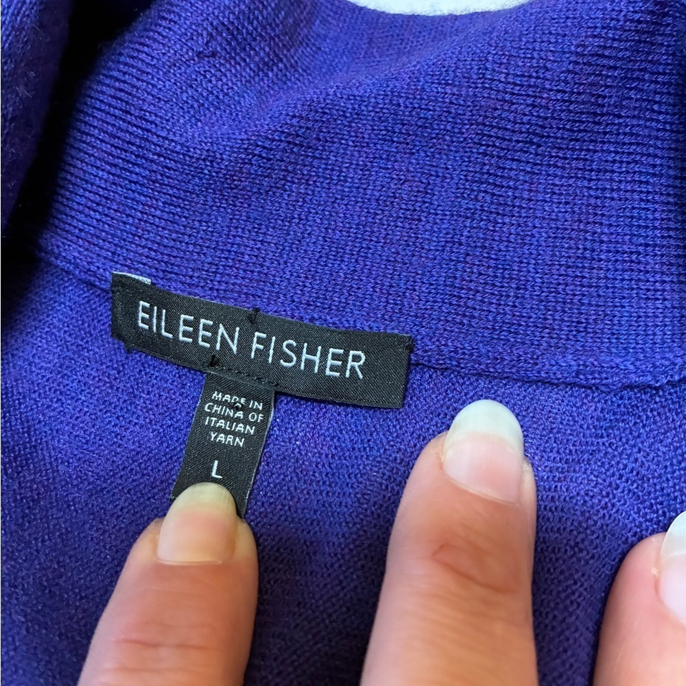 Eileen Fisher Italian Merino Wool Cardigan, Open Front, Size Large, Super Soft - Picture 9 of 11
